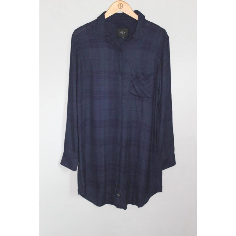 Rails Plaid Flannel Long Sleeve Shirt Dress Dark Navy Green Womens Medium H10707 - Picture 2 of 8